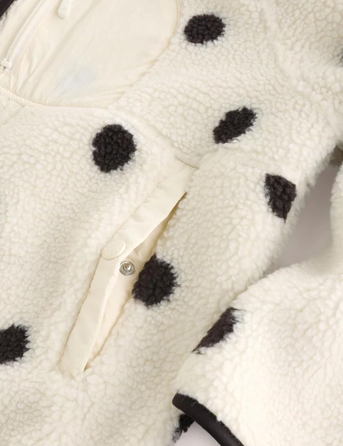 image:imageYeokou Womens Polka Dot Sherpa Jacket Stand Collar Cropped Sweatshirt Teddy sherpa fleece vintage print short pullover lightweight warm winter coat with pocketsWhite