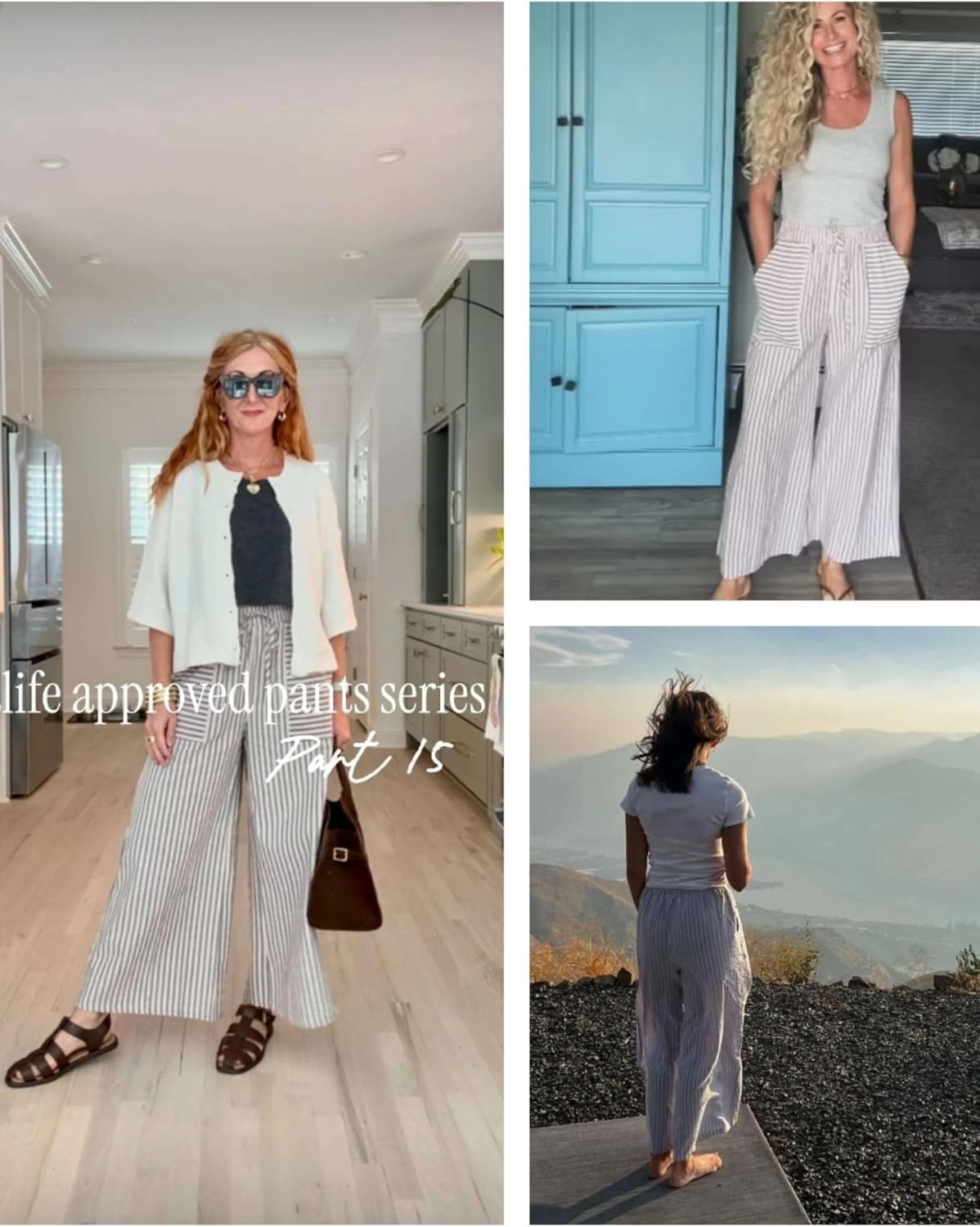 image:imageYeokou Womens Wide Leg Pants Drawstring Striped Cotton Mid Rise Casual Long Palazzo Trousers with PocketsBlack