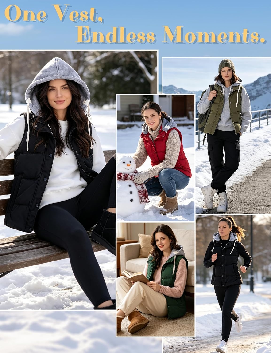 image:imageYeokou Women RemovableHood Puffer Vest Quilted Winter Sleeveless GiletBlack