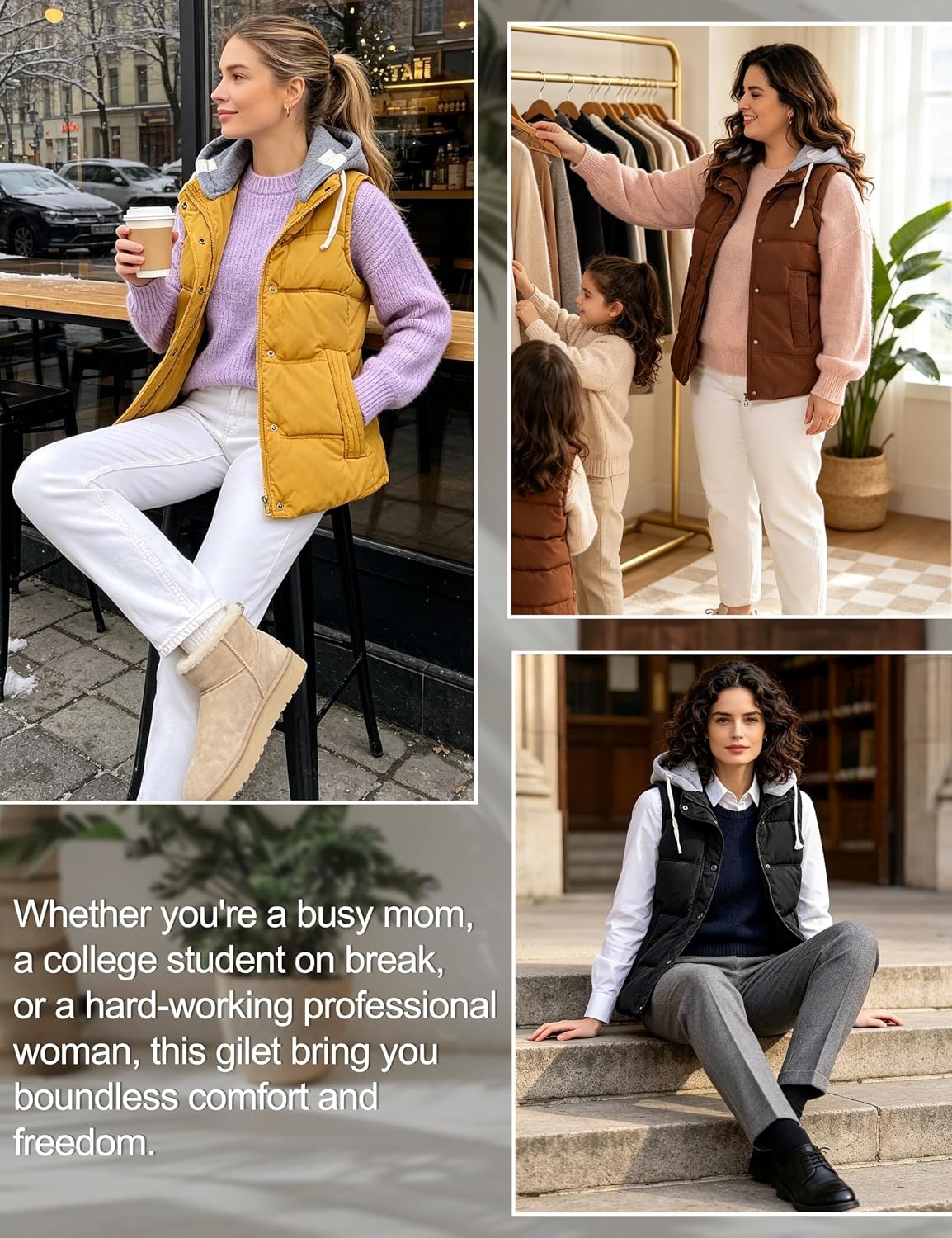 image:imageYeokou Women RemovableHood Puffer Vest Quilted Winter Sleeveless GiletBlack