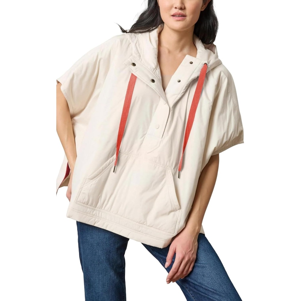 image:imageYeokou Women Hooded Puffer Vest Short Sleeve Snap Button Loose OutwearBeige