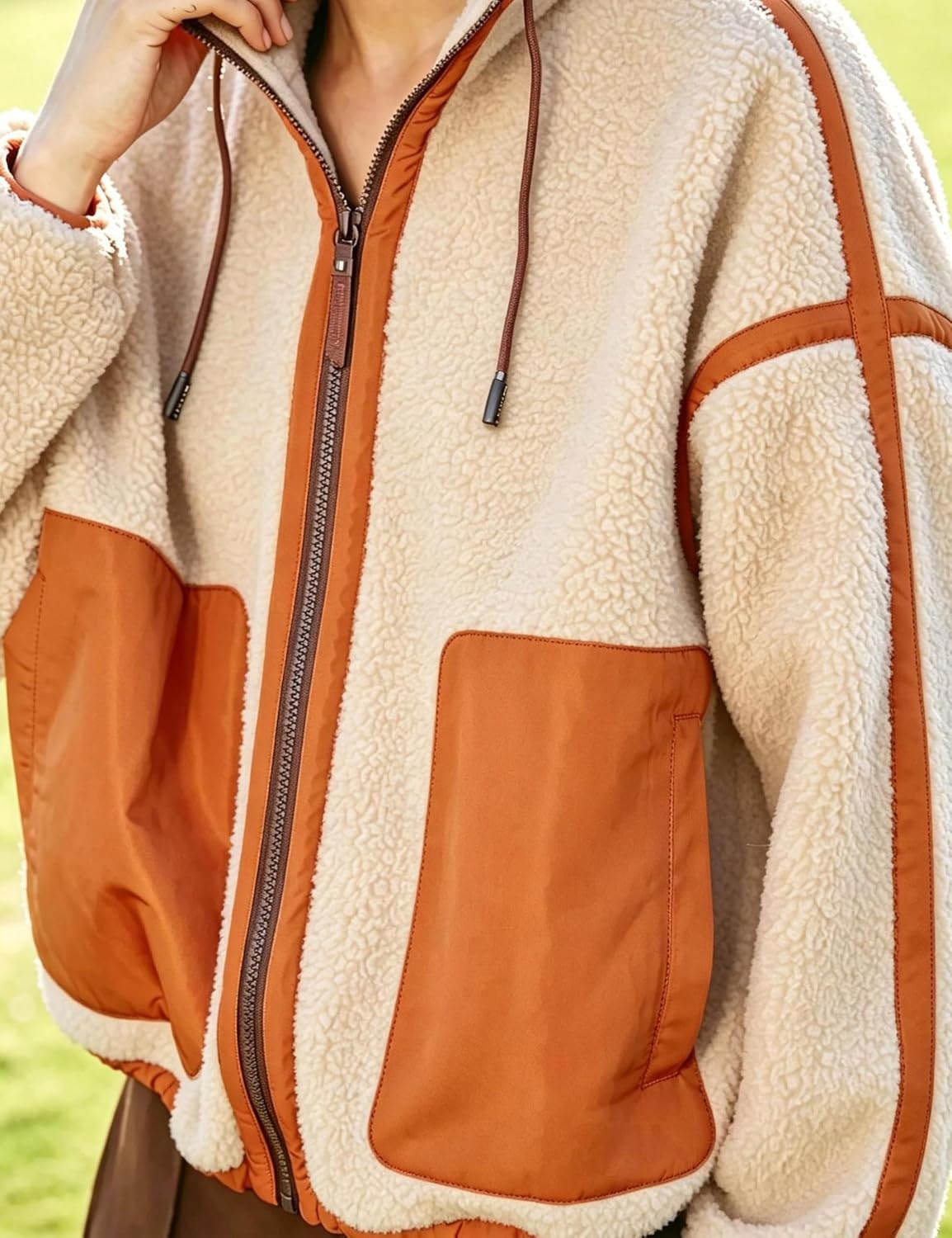 image:imageYeokou Women Sherpa Fleece Cropped Jacket Fall Winter CoatBeige
