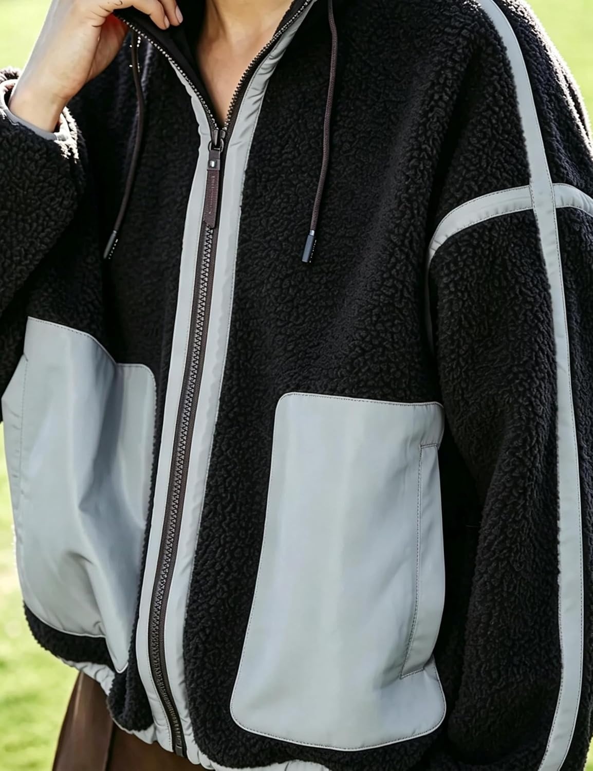 image:imageYeokou Women Sherpa Fleece Cropped Jacket Fall Winter CoatBlack
