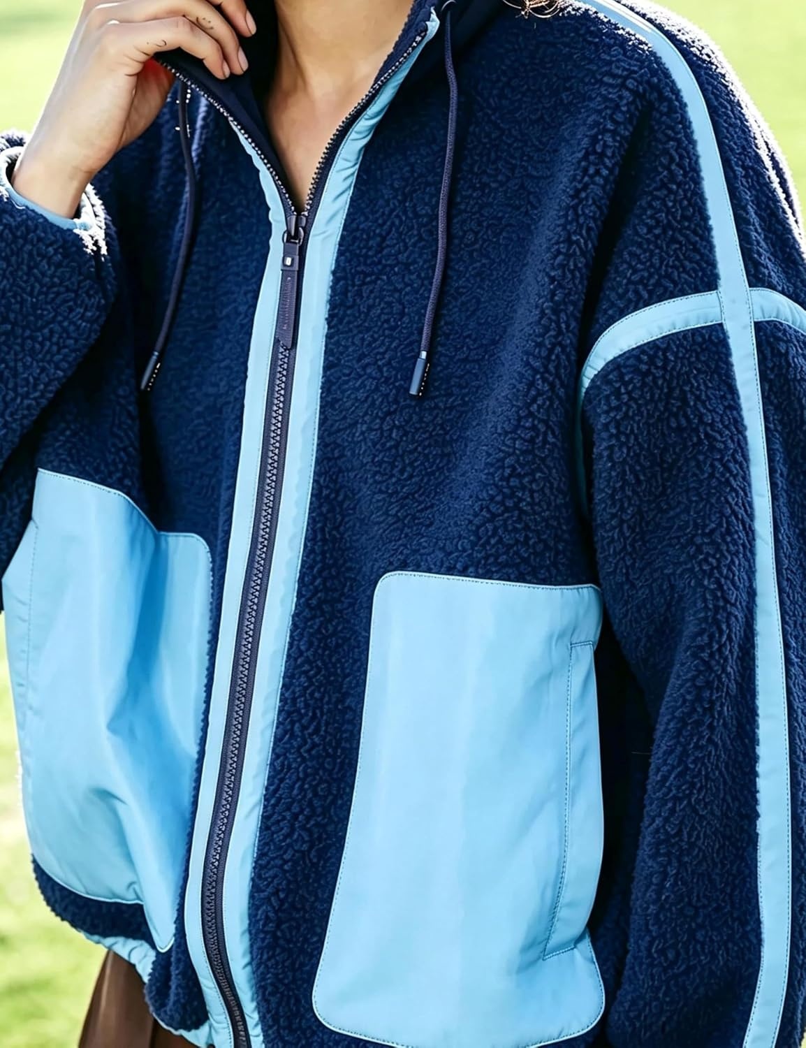 image:imageYeokou Women Sherpa Fleece Cropped Jacket Fall Winter CoatBlue