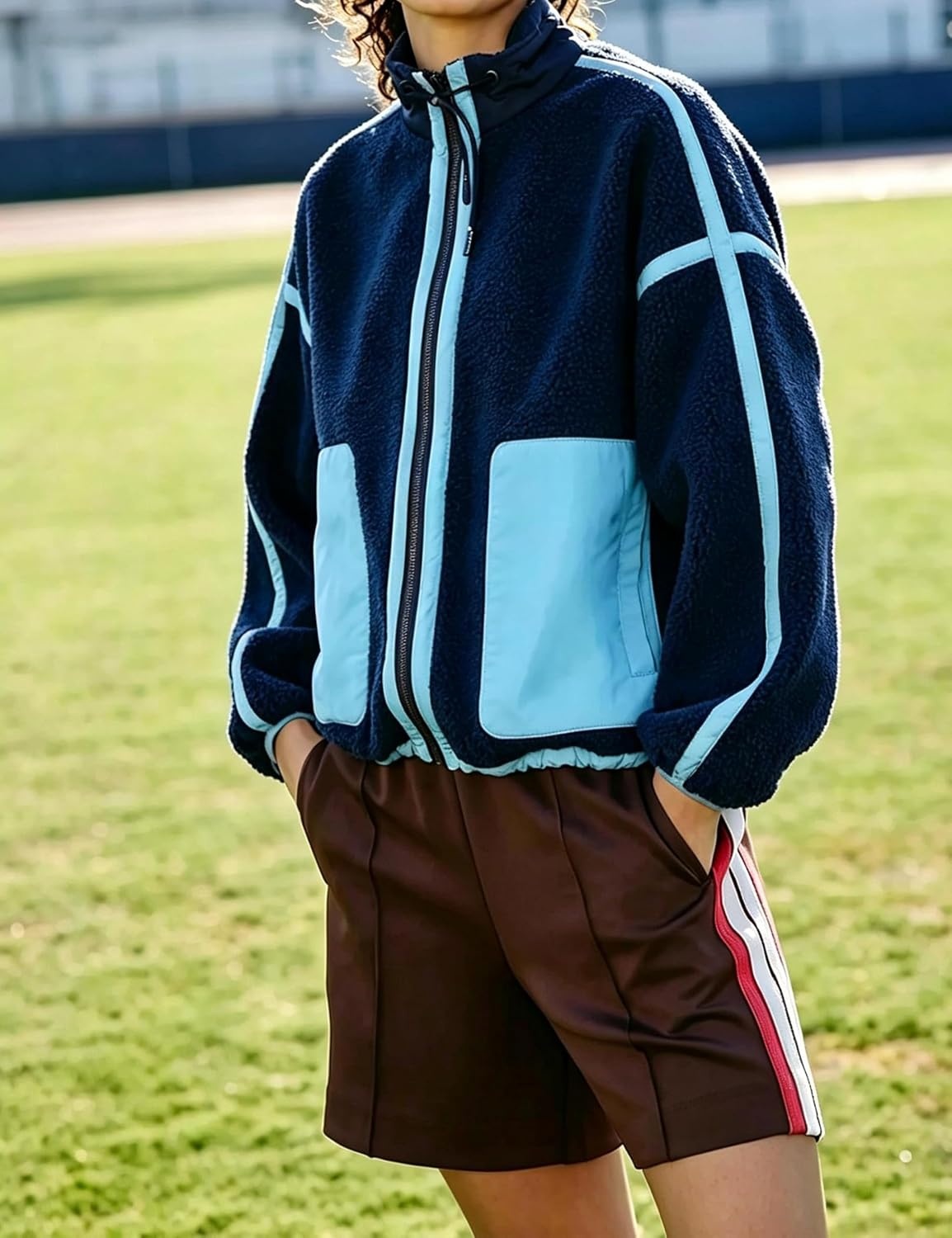 image:imageYeokou Women Sherpa Fleece Cropped Jacket Fall Winter CoatBlue