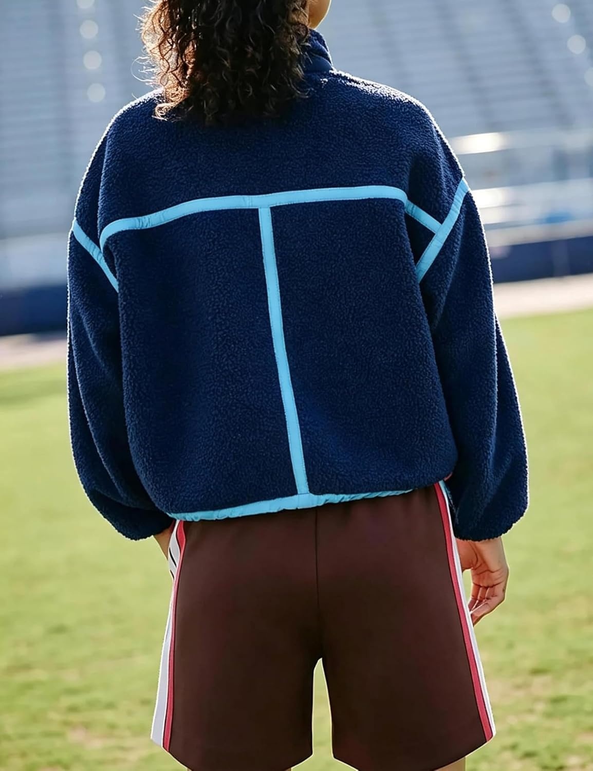 image:imageYeokou Women Sherpa Fleece Cropped Jacket Fall Winter CoatBlue