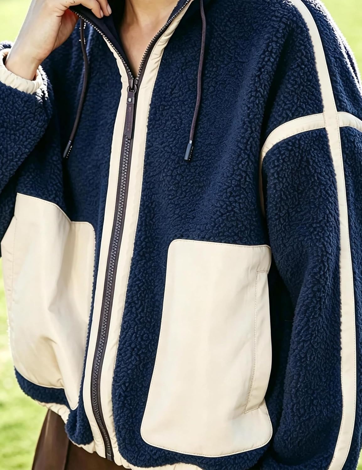 image:imageYeokou Women Sherpa Fleece Cropped Jacket Fall Winter CoatNavy