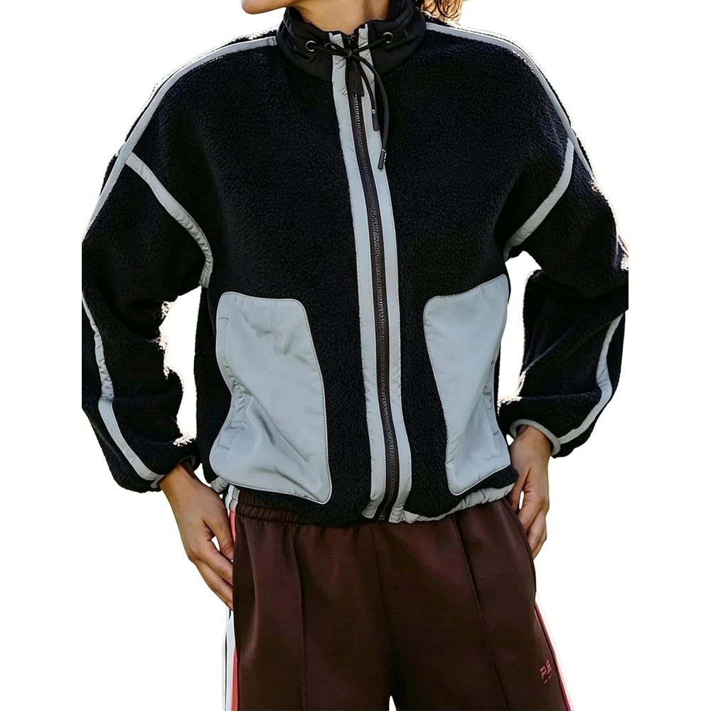 image:imageYeokou Women Sherpa Fleece Cropped Jacket Fall Winter CoatBlack