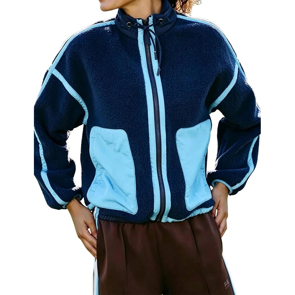 image:imageYeokou Women Sherpa Fleece Cropped Jacket Fall Winter CoatBlue