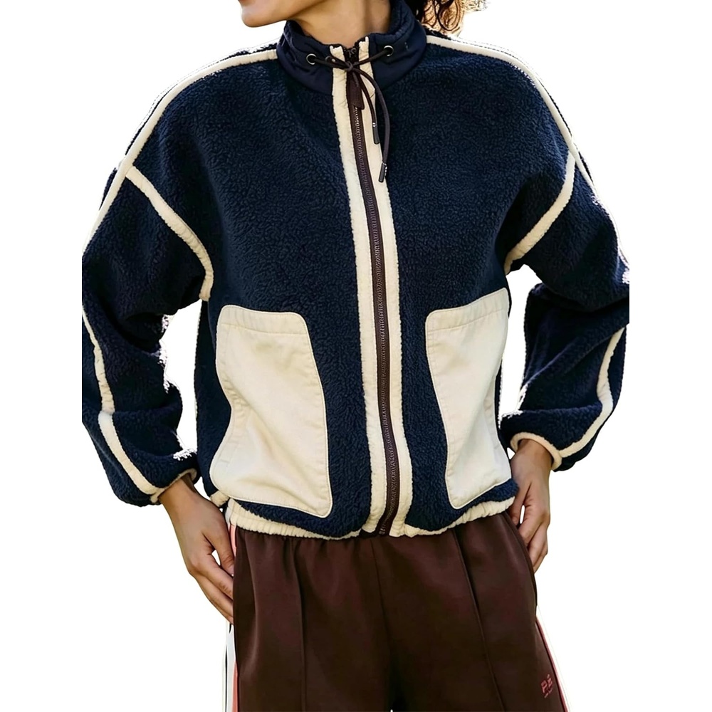 image:imageYeokou Women Sherpa Fleece Cropped Jacket Fall Winter CoatNavy