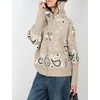 Yeokou Women Paisley Bandana Print Sweater Zip Up Knit Cardigan Jacket(Khaki)