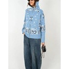 Yeokou Women Paisley Bandana Print Sweater Zip Up Knit Cardigan Jacket(Lightblue)