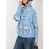 Yeokou Women Paisley Bandana Print Sweater Zip Up Knit Cardigan Jacket(Lightblue)