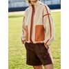Yeokou Women Sherpa Fleece Cropped Jacket Fall Winter Coat(Beige)