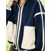 Yeokou Women Sherpa Fleece Cropped Jacket Fall Winter Coat(Navy)