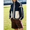 Yeokou Women Sherpa Fleece Cropped Jacket Fall Winter Coat(Navy)