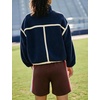 Yeokou Women Sherpa Fleece Cropped Jacket Fall Winter Coat(Navy)