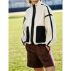 Yeokou Women Sherpa Fleece Cropped Jacket Fall Winter Coat(White)