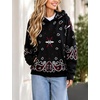 Yeokou Women’s Bandana Paisley Print Hooded Sweatshirt Knit Pullover Sweater(Black)