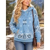 Yeokou Women’s Bandana Paisley Print Hooded Sweatshirt Knit Pullover Sweater(Bluegrey)