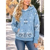 Yeokou Women’s Bandana Paisley Print Hooded Sweatshirt Knit Pullover Sweater(Bluegrey)