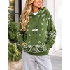 Yeokou Women’s Bandana Paisley Print Hooded Sweatshirt Knit Pullover Sweater(Green)