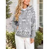 Yeokou Women’s Bandana Paisley Print Hooded Sweatshirt Knit Pullover Sweater(Grey)