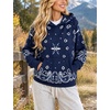 Yeokou Women’s Bandana Paisley Print Hooded Sweatshirt Knit Pullover Sweater(Navy)