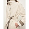 Yeokou Women’s Belted Trench Coat Trendy Plaid Trim Fall Jackets(Beige)
