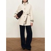 Yeokou Women’s Belted Trench Coat Trendy Plaid Trim Fall Jackets(Beige)