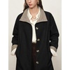 Yeokou Women’s Belted Trench Coat Trendy Plaid Trim Fall Jackets(Black)