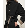 Yeokou Women’s Belted Trench Coat Trendy Plaid Trim Fall Jackets(Black)