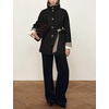 Yeokou Women’s Belted Trench Coat Trendy Plaid Trim Fall Jackets(Black)