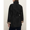 Yeokou Women’s Belted Trench Coat Trendy Plaid Trim Fall Jackets(Black)