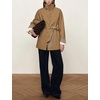 Yeokou Women’s Belted Trench Coat Trendy Plaid Trim Fall Jackets(Camel)