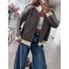 Yeokou Women’s Knit Jacket Long Sleeve Zip Up Color Block Cardigan(Grey)
