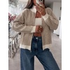 Yeokou Women’s Knit Jacket Long Sleeve Zip Up Color Block Cardigan(Khaki)