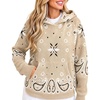 Yeokou Women’s Bandana Paisley Print Hooded Sweatshirt Knit Pullover Sweater(Khaki)
