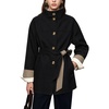 Yeokou Women’s Belted Trench Coat Trendy Plaid Trim Fall Jackets(Black)
