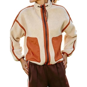 Yeokou Women Sherpa Fleece Cropped Jacket Fall Winter Coat(Beige)