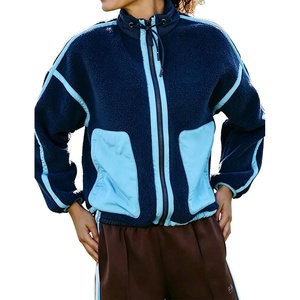 Yeokou Women Sherpa Fleece Cropped Jacket Fall Winter Coat(Blue)