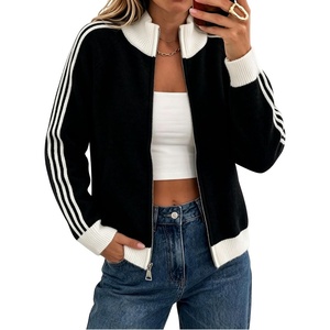 Yeokou Women’s Knit Jacket Long Sleeve Zip Up Color Block Cardigan(Black)