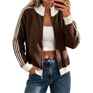Yeokou Women’s Knit Jacket Long Sleeve Zip Up Color Block Cardigan(Coffee)