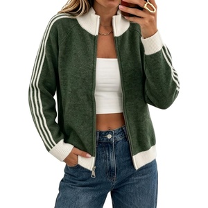 Yeokou Women’s Knit Jacket Long Sleeve Zip Up Color Block Cardigan(Green)