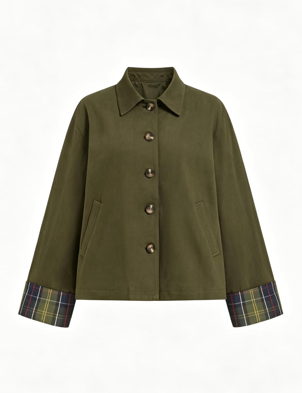 image:imageYeokou Women Oversize Trench Coat Plaid Lining Scarf Tie JacketGreen