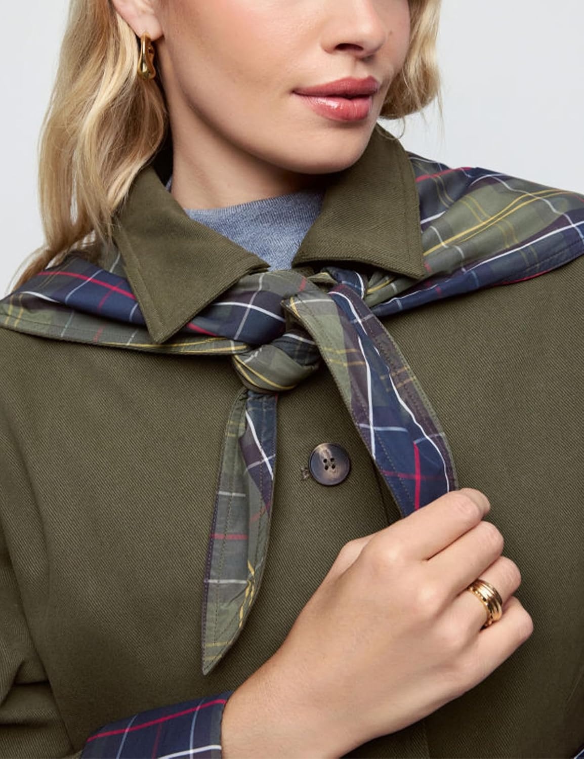 image:imageYeokou Women Oversize Trench Coat Plaid Lining Scarf Tie JacketGreen