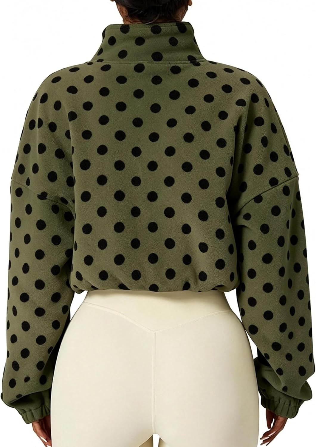 image:imageYeokou Womens Full Zip Fleece Jacket Polka Dot Drawstring CoatArmygreen