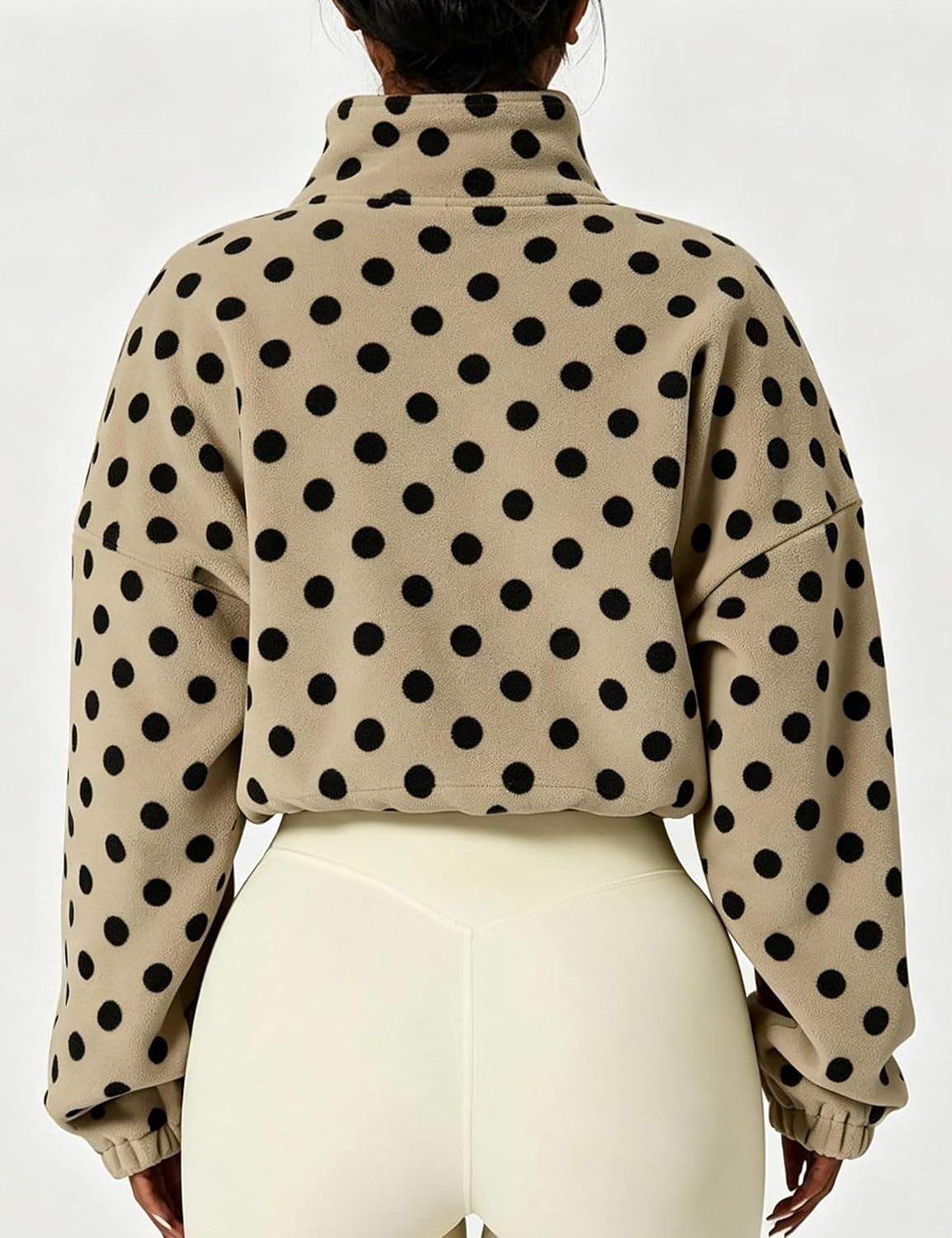 image:imageYeokou Womens Full Zip Fleece Jacket Polka Dot Drawstring CoatCamel