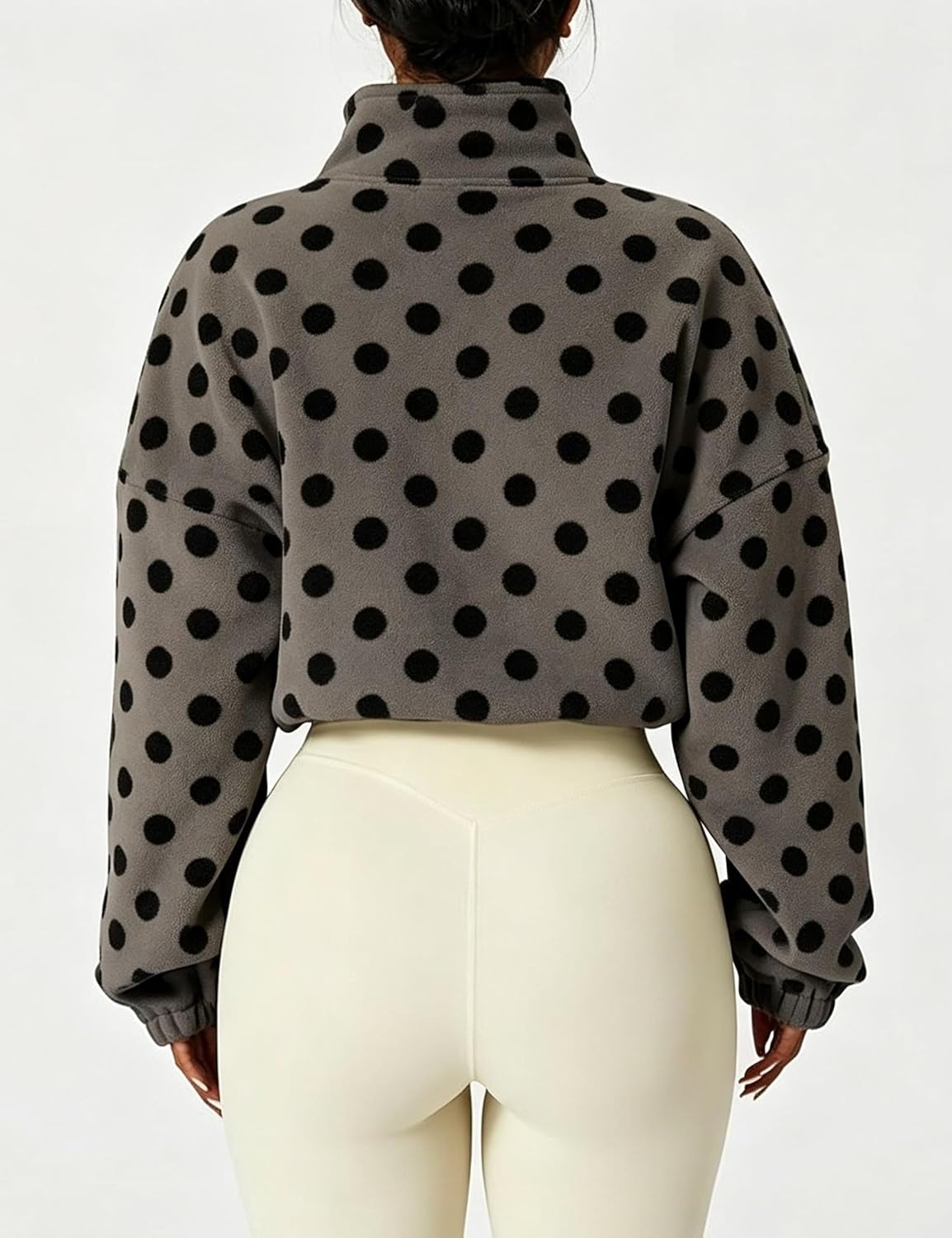 image:imageYeokou Womens Full Zip Fleece Jacket Polka Dot Drawstring CoatDarkgrey