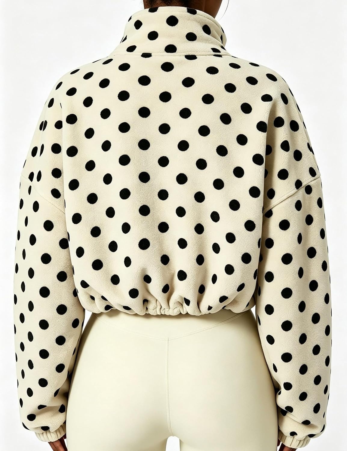 image:imageYeokou Womens Full Zip Fleece Jacket Polka Dot Drawstring CoatIvory